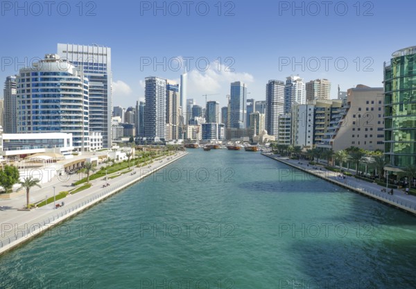 City view around Dubai Creek Marina in Dubai, the most populous city in the United Arab Emirates