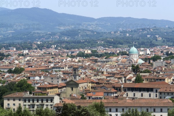 Sunny illuminated panoramic view of Florence in Tuscany Italy