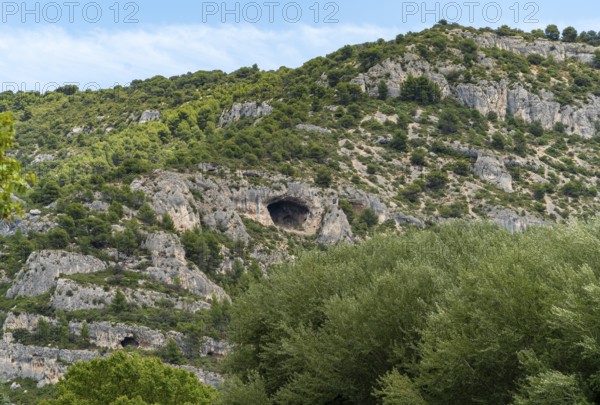 Rocky scenery around the Fontaine-de-Vaucluse, a commune near a same named spring in the southeastern French department of Vaucluse
