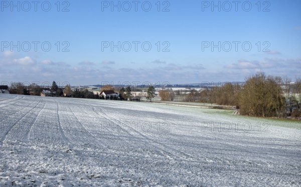 Idyllic winter scenery in Hohenlohe, a district in Southern Germany