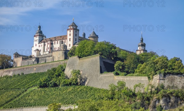 The Marienberg Fortress in Wuerzburg, a city in the Franconia region of bavaria in Germany at summer time