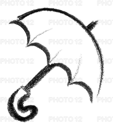 Crayon-sketched illustration of a open umbrella