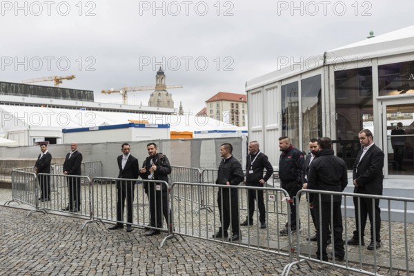 DEU Germany Germany Dresden Celebration of German unity in the 26th year of reunification Security personnel in front of the Bundesrat tent