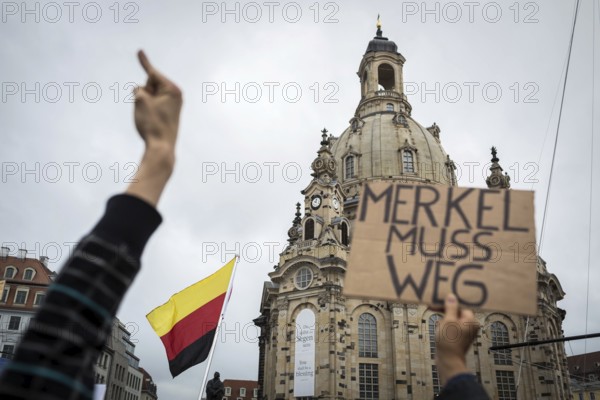 DEU Germany Germany Dresden Celebration of German unity in the 26th year of reunification Protest in front of the Church of Our Dear Lady