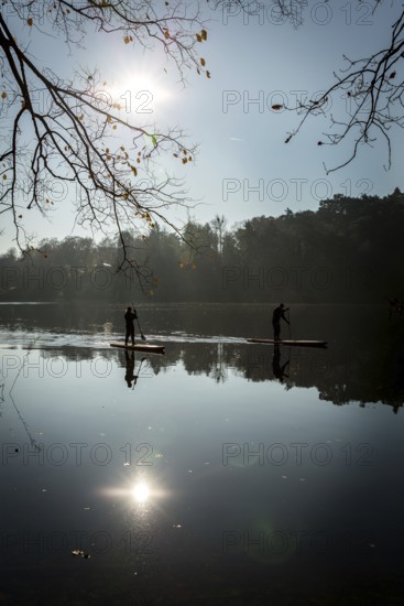 DEU Germany Germany Berlin Standup paddler (SUP) on the Krumme Lanke