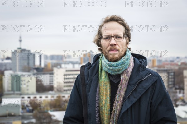 DEU Germany Germany Berlin The city councillor for Kreuzberg-Friedrichshain, Florian Schmidt, poses on the roof of the old town hall in Kreuzberg