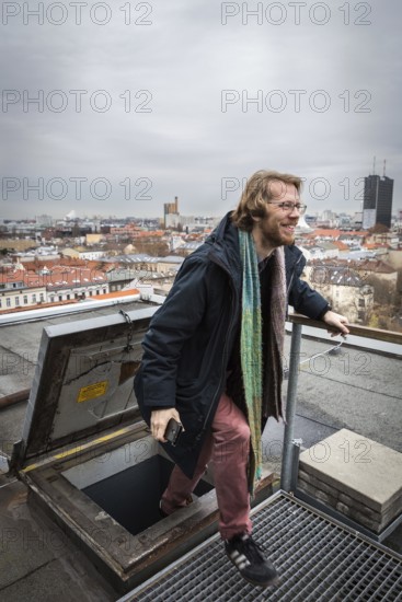 DEU Germany Germany Berlin The city councillor for Kreuzberg-Friedrichshain, Florian Schmidt, poses on the roof of the old town hall in Kreuzberg