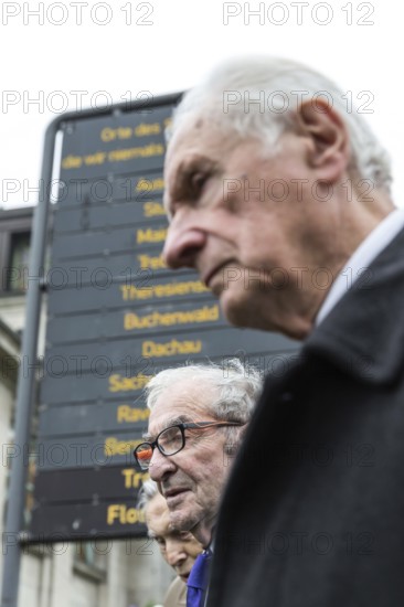 DEU Germany Germany Berlin Former Jewish concentration camp inmates join Polish schoolchildren in commemorating Kristallnacht with a wreath-laying ceremony at Wittenbergplatz