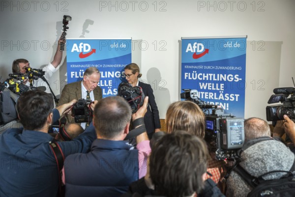 DEU Germany Germany Berlin AFD press conference on immigration and crime with Alice Weidel and Alexander Gauland