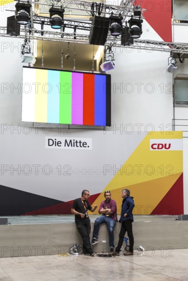 DEU Germany Germany Berlin Set-up for the election evening in the CDU's Konrad Adenauer House. View of the stage