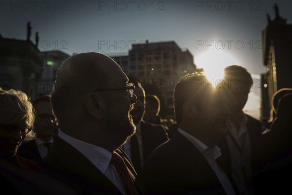 DEU Germany Germany Berlin Final rally of SPD chancellor candidate Martin Schulz at Berlin's Gendarmenmarkt. Schulz and Hubertus Heil in the backlight