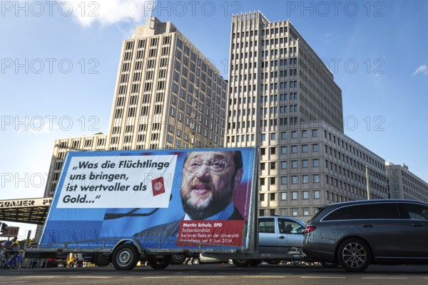 DEU Germany Germany Berlin Car supporter with AFD poster against Schulz refugee policy on Potsdamer Platz