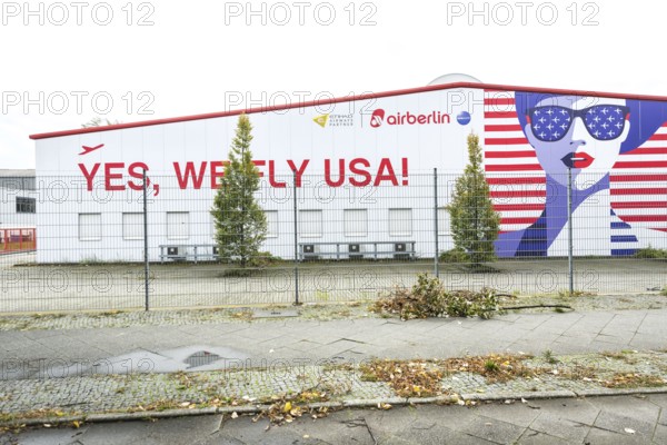 DEU Germany Germany Berlin A closed Air Berlin hangar with graffiti on Saatwinkler Damm. The airline will cease flight operations on 28 October