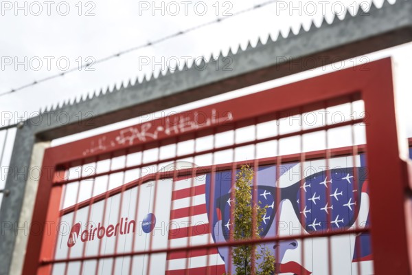 DEU Germany Germany Berlin A closed Air Berlin hangar with graffiti on Saatwinkler Damm. The airline will cease flight operations on 28 October