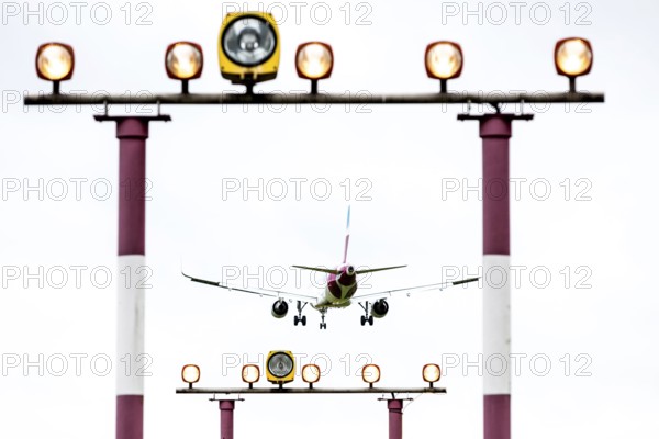 DEU Germany Germany Berlin Landing approach of a passenger plane at Tegel Airport. In a referendum, Berliners voted in favour of continuing to operate the airport