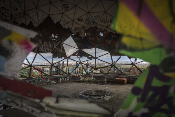DEU Germany Germany Berlin View through the tattered interceptors on the site of the former American surveillance station on the Teufelsberg