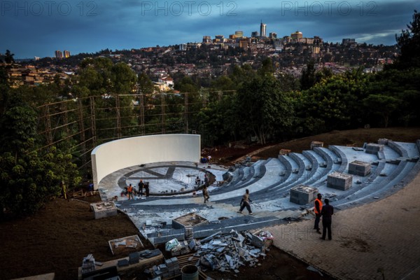 RWA RWANDA RUANDA Kigali Work on the amphitheatre in preparation for the celebrations to mark the anniversary of the genocide
