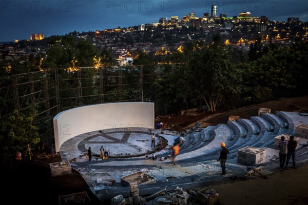 RWA RWANDA RUANDA Kigali Work on the amphitheatre in preparation for the celebrations to mark the anniversary of the genocide