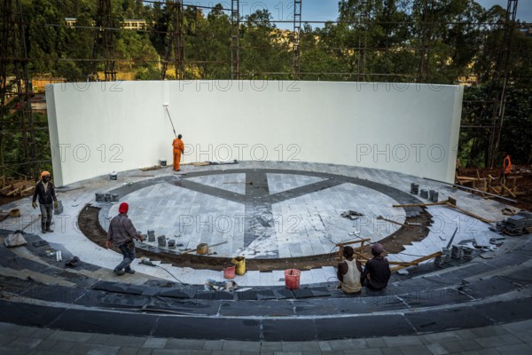 RWA RWANDA RUANDA Kigali Work on the amphitheatre in preparation for the celebrations to mark the anniversary of the genocide