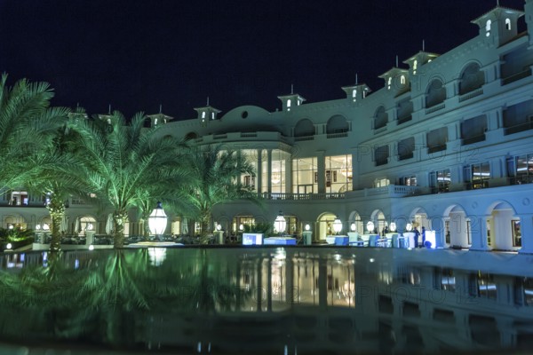 Egypt Hurghada Hotel with reflection in the water of a fountain