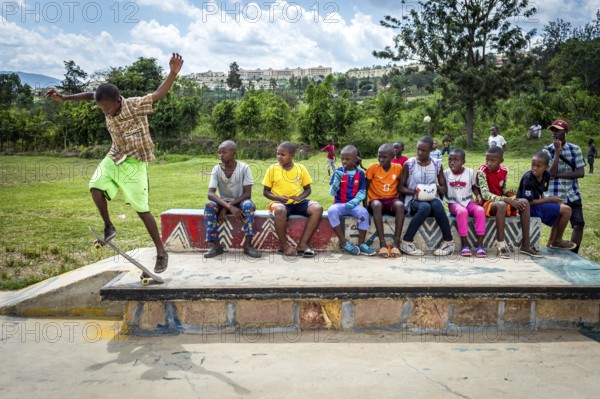 RWA RWANDA RUANDA Kigali skating tournament at the SOS Children's Village Hermann Gmeiner. In addition to education, the aid organisation also offers various leisure activities