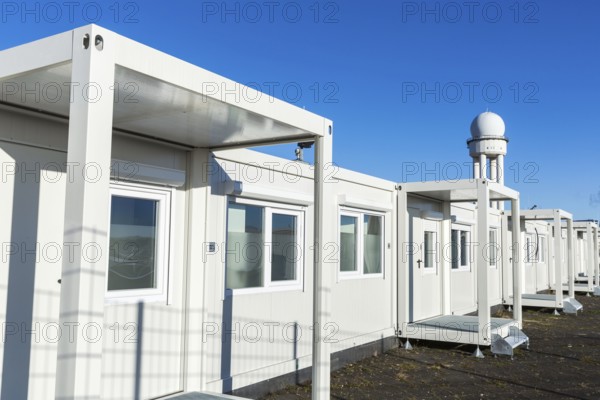 DEU Germany Germany Berlin A newly designed container village for refugees, the 'Tempohome', at the former Tempelhof airport in the city centre