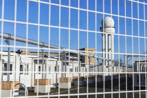 DEU Germany Germany Berlin A newly designed container village for refugees, the 'Tempohome', at the former Tempelhof airport in the city centre