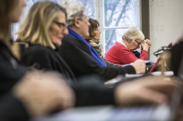 DEU Germany Germany Berlin Impressions from Humboldt University Unter den Linden. Older listeners in a lecture