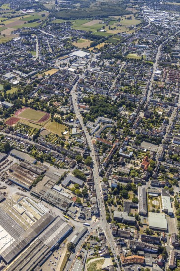 Aerial view, course of Wilhemstraße with new district centre, between former LEZ, now Kaufland in the west and former Thyssen administration at the main station, Hamm, Ruhr area, North Rhine-Westphalia, Germany, DE, Europe, birds-eyes view, aerial view, aerial photography, aerial photography, overview, bird's eye view