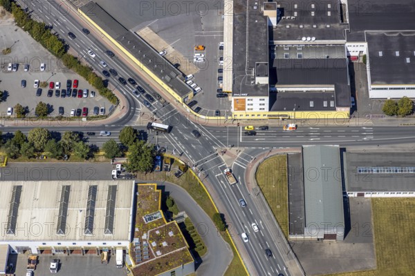 Aerial view, Hammer harbour, intersection of Römerstraße and Radbodstraße, Hamm, Ruhr area, North Rhine-Westphalia, Germany, DE, Europe, birds-eyes view, aerial view, aerial photography, aerial photography, overview, bird's eye view