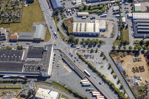 Aerial view, Hammer harbour, intersection of Römerstraße and Radbodstraße, Hamm, Ruhr area, North Rhine-Westphalia, Germany, DE, Europe, birds-eyes view, aerial view, aerial photography, aerial photography, overview, bird's eye view