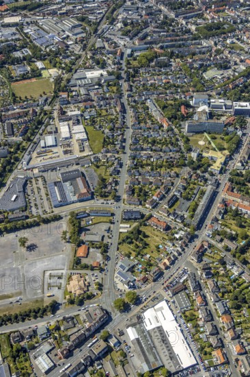 Aerial view, course of Richard-Wagner-Straße from east to west and from west to east, Hamm, Ruhr area, North Rhine-Westphalia, Germany, DE, Europe, birds-eyes view, aerial view, aerial photography, aerial photography, overview, bird's eye view