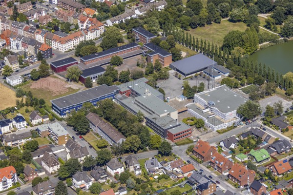 Aerial view, gymnasium renovation Märkisches Gymnasium Hamm, Hamm, Ruhr area, North Rhine-Westphalia, Germany, DE, Europe, birds-eyes view, aerial photography, aerial photography, overview, overview, bird's eye view