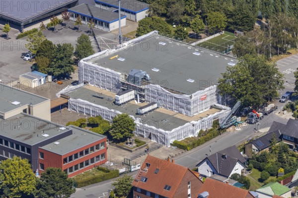 Aerial view, gymnasium renovation Märkisches Gymnasium Hamm, Hamm, Ruhr area, North Rhine-Westphalia, Germany, DE, Europe, birds-eyes view, aerial photography, aerial photography, overview, overview, bird's eye view