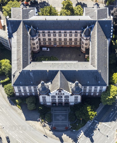 Aerial view, town hall Hamm, former district court building, Hamm, Ruhr area, North Rhine-Westphalia, Germany, DE, Europe, birds-eyes view, aerial photograph, aerial photography, aerial photography, overview, bird's eye view, local elections, city administration Hamm, seat of the Lord Mayor of the City of Hamm, seat of the administration