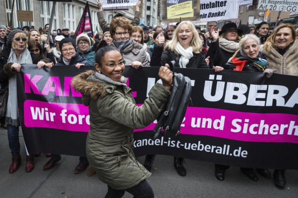 DEU Germany Germany Berlin Demonstration ' March of Women, which was organised by AFD member, the Kurdish woman Leyla Bilge. The protest was directed against the sexism of asylum seekers and the German government's immigration policy. Dance during blockade