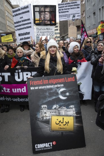 DEU Germany Germany Berlin Demonstration ' March of Women, which was organised by AFD member, Kurdish woman Leyla Bilge. The protest was directed against the sexism of asylum seekers and the German government's immigration policy