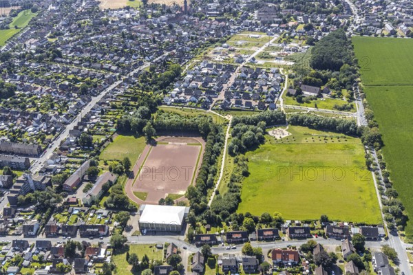 Aerial view, residential park Schulze-Everding, open space and meadow south of Horster Straße, second construction phase Berliner Straße, Bockum-Hövel, Hamm, Ruhr area, North Rhine-Westphalia, Germany, DE, Europe, birds-eyes view, aerial photograph, aerial photography, overview, bird's eye view