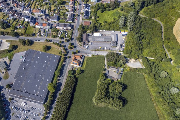 Aerial view, roundabout Münsterstraße Warendorfer Straße, Sachsenring, Heessen, Hamm, Ruhr area, North Rhine-Westphalia, Germany, DE, Europe, birds-eyes view, aerial photography, aerial photography, overview, overview, bird's eye view