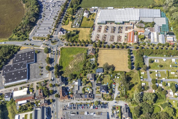 Aerial view, roundabout Münsterstraße Warendorfer Straße, Sachsenring, Heessen, Hamm, Ruhr area, North Rhine-Westphalia, Germany, DE, Europe, birds-eyes view, aerial photography, aerial photography, overview, overview, bird's eye view
