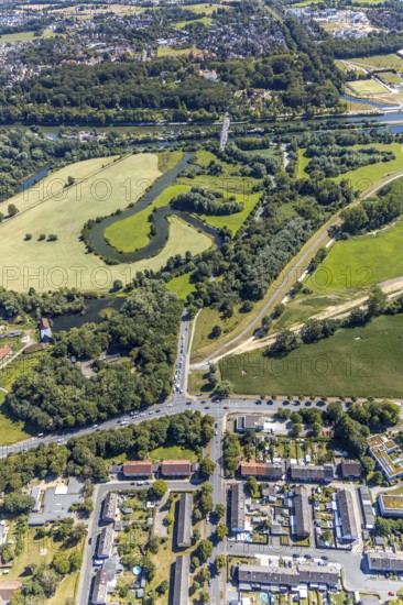 Aerial view, intersection Dolberger Straße, Fährstraße and Amtsstraße in Heessen, Hamm, Ruhr area, North Rhine-Westphalia, Germany, DE, Europe, birds-eyes view, aerial view, aerial photography, aerial photography, overview, overview, bird's eye view