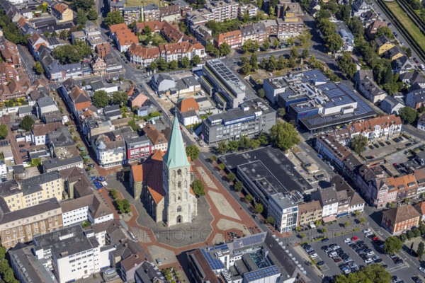 Aerial view, construction site, new building, Press House Westfälischer Anzeiger, Radio Lippewelle, Evangelische Pauluskirche, Hamm, Ruhr area, North Rhine-Westphalia, Germany, DE, Europe, birds-eyes, view, aerial photograph, aerial photography, aerial photography, overview, overview, bird's eye view, press, newspaper, news, information, daily newspaper, radio station, radio programme, modedration, music, news, hits, charts, church, religion, faith, service, fair