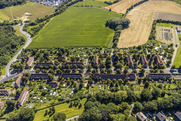 Aerial photo, colliery housing estate, colliery settlement, colliery settlement Vogelsang, Hamm, Ruhr area, North Rhine-Westphalia, Germany, DE, Europe, birds-eyes, view, aerial photograph, aerial photography, aerial photography, overview, bird's eye view, colliery houses, colliery settlement, Hamm-Heessen, living, flat, houses, residential buildings, housing estate, settlement