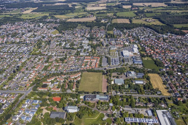 Aerial view, overview Hamm-Osten, Maximilian-Park to the Datteln-Hamm-Canal, Werries, Hamm, Ruhr area, North Rhine-Westphalia, Germany, DE, Europe, birds-eyes, view, aerial photography, aerial photography, overview, bird's eye view, Maximilianpark, leisure, recreation, green areas, flowers, trees