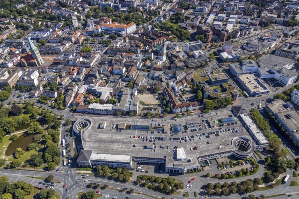 Aerial view, Widumstraße, Allee-Center, Ritter-Passage, Evangelische Pauslus-Kirche Evangelische Martin-Luther-Kirche, Innenstadt, City, Hamm, Ruhr Area, North Rhine-Westphalia, Deutschland, DE, Europa, birds-eyes, view, Luftaufnahme, Luftbildfotografie, Luftfotografie, overview, Übersicht, Vogelperspektive, Einkaufen, Lebensmittel, Kleidung, Konsum, Verbraucher, Stadtzentrum, Zentrum, Ortsmitte, Statdmitte, Gotteshaus, Religion, Glauben, Gottesdienst, Messe