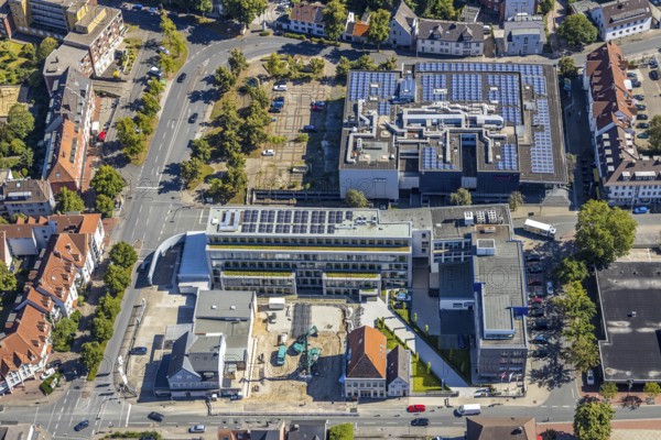 Aerial view, construction site, new building, Pressehaus Westfälischer Anzeiger, Radio Lippewelle, Hamm, Ruhr area, North Rhine-Westphalia, Germany, DE, Europe, birds-eyes, view, aerial photography, aerial photography, overview, overview, bird's eye view, press, newspaper, news, information, daily newspaper, radio station, radio programme, modedration, music, news, hits, charts