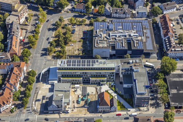 Aerial view, construction site, new building, Pressehaus Westfälischer Anzeiger, Radio Lippewelle, Hamm, Ruhr area, North Rhine-Westphalia, Germany, DE, Europe, birds-eyes, view, aerial photography, aerial photography, overview, overview, bird's eye view, press, newspaper, news, information, daily newspaper, radio station, radio programme, modedration, music, news, hits, charts
