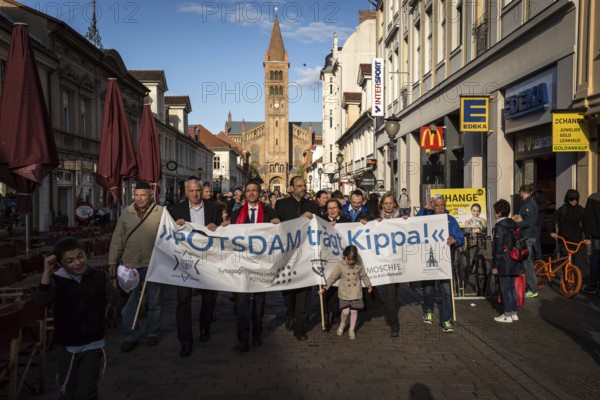 DEU Germany Germany Potsdam With the slogan 'Potsdam wears a kippa', more than a hundred people took part in a protest march through the city centre against growing anti-Semitism in Germany