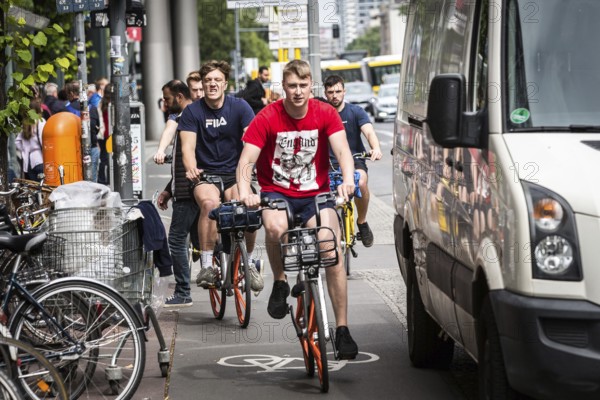DEU Germany Germany Berlin scene with cyclists in the capital.cyclists and pedestrians get in each other's way on the cycle path at Potsdamer Platz