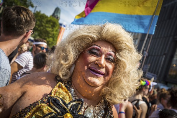 DEU Germany Germany Berlin Scenes of the Christopher Street Day CSD on a hot Saturday . Older tranny